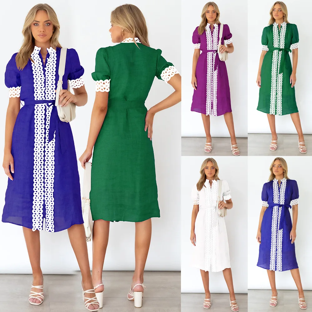 

Женское кружевное платье с коротким рукавом, повседневное длинное облегающее платье-макси контрастных цветов, лето 2022