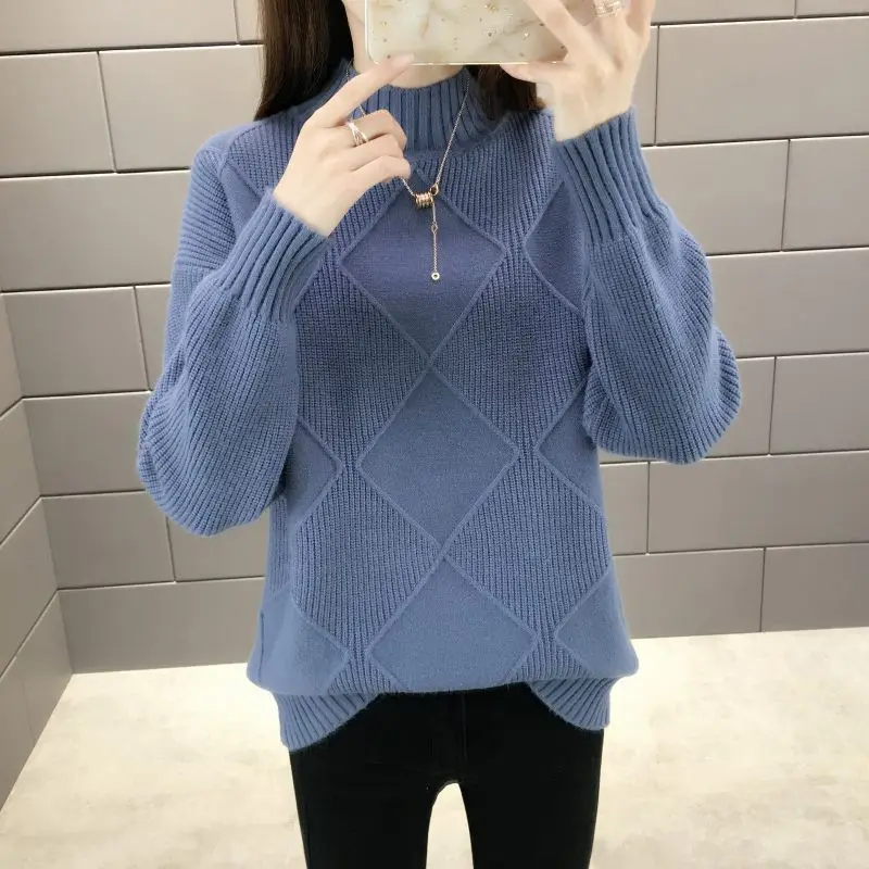 Осень-зима новый однотонный модный свитер с полувысоким воротником и длинными