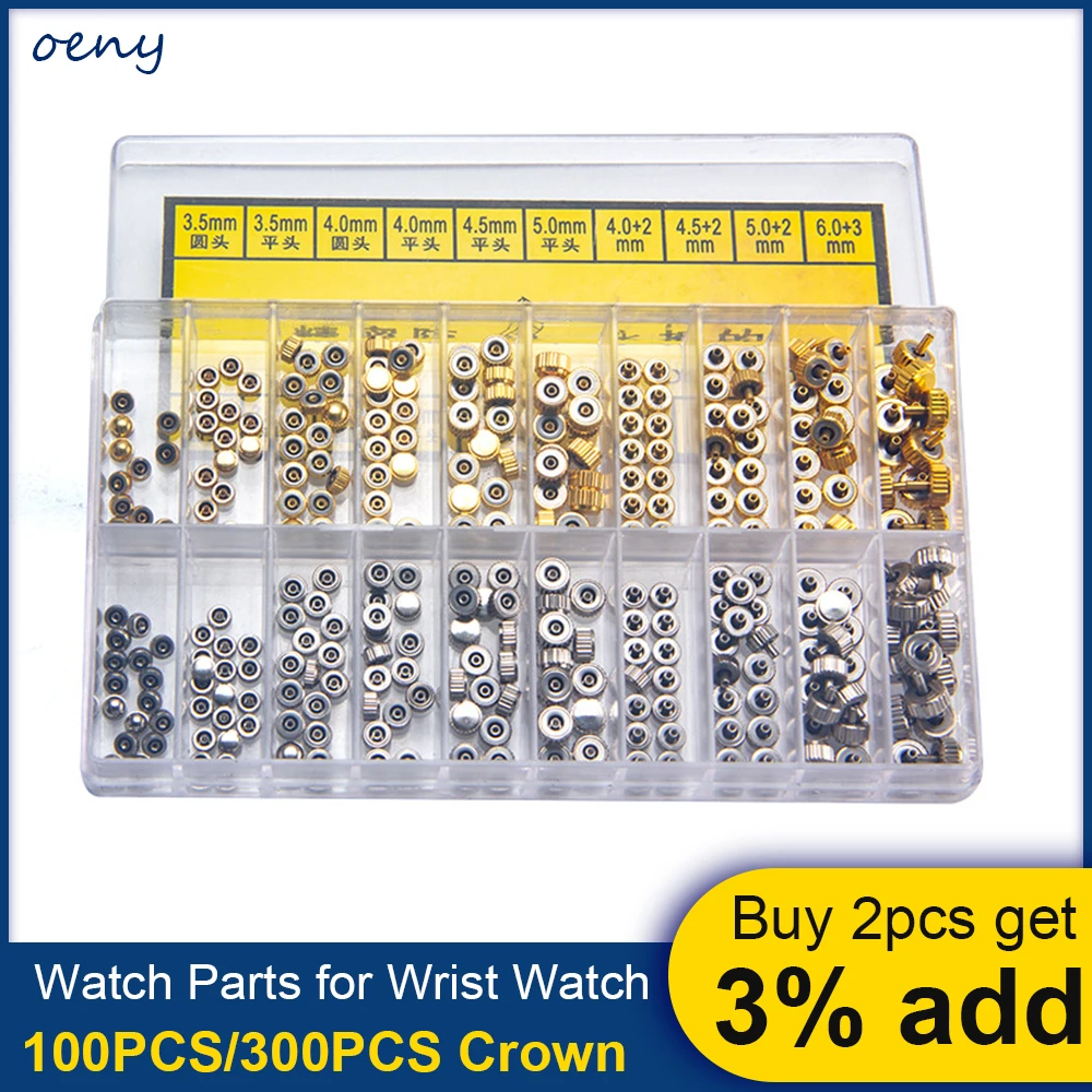 100/300 pcs 3.5-4.5mm 3.5-6.0mm Watch Crown Parts Assorted Accessories Watch Repair Tool for Watchmaker Watch Crowns Stems Tool