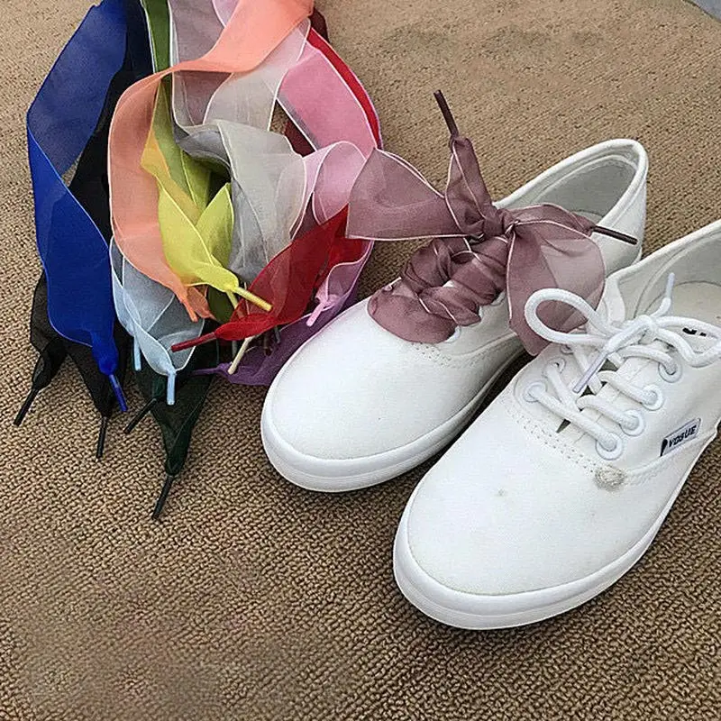 

1Pair 100cm Fashion Organza Ribbon Shoe Laces Sneakers Bowknot Flat Shoelaces Canvas Bootlaces Strings Shoe Charms Designer 2022
