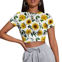 summer 3d floral printed crop top women o neck short sleeve t shirts streetwear basic tee femme sexy tshirts