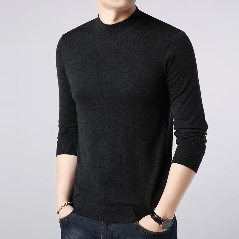 

male 2023 autumn winter solid color sweater men's pullover long sleeve half high collar Knitted sweaters bottoming shirt 195