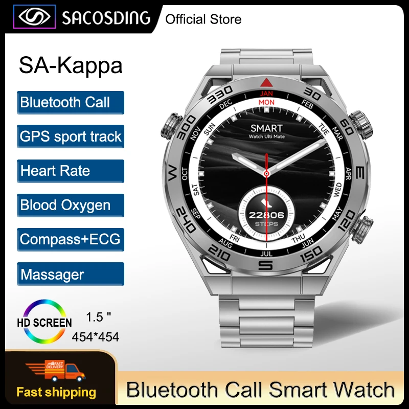 Smart Watch Ultra Mate NFC GPS Tracker 1.5 Inch 454*454 Screen Men Smartwatch Compass Bluetooth Call Business Watches For Huawei