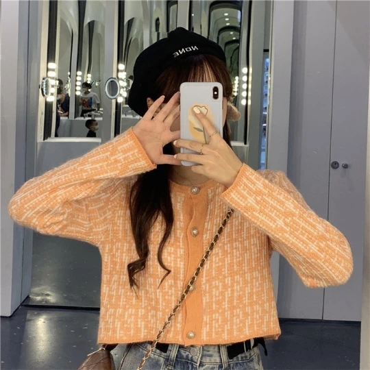 

Orange Grace Knitting Cardigan Pullover Girl Women Woman Sweater V Neck Knit Tops Tight Women's Sweaters Top Coat Cloth Suéter