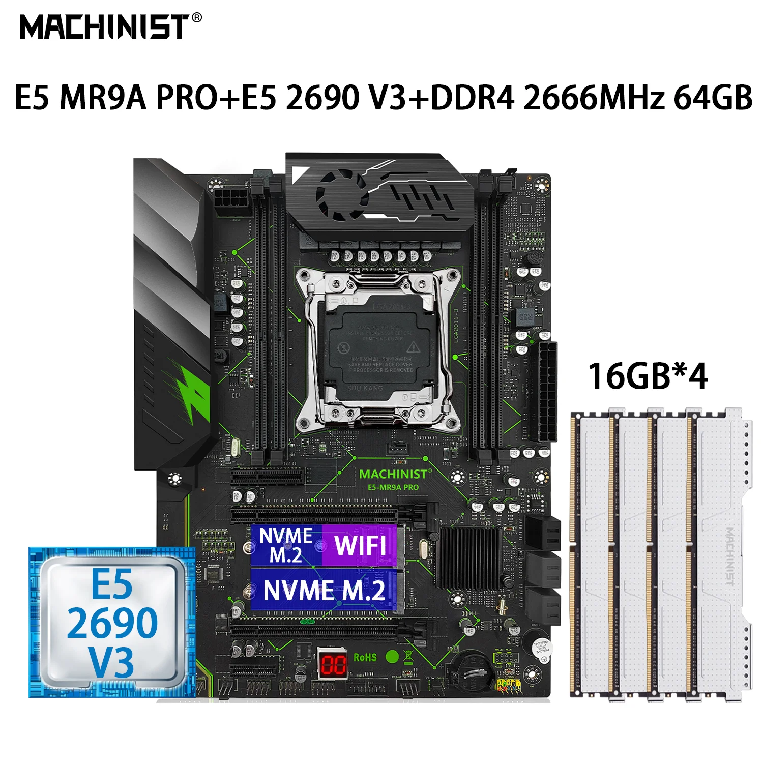

Комплект MACHINIST E5 MR9A материнская плата LGA 2011-3 с процессором XEON E5 2690 V3 DDR4 4*16 ГБ = 64 Гб 2666 МГц память ATX NVME M.2