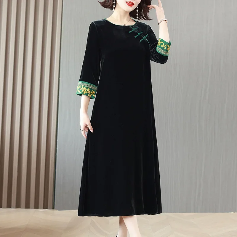 Элегантное возрастное осеннее платье больших размеров для мам юбка с вышивкой в