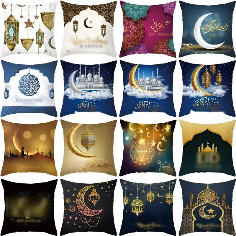 

EID Ramadan Festival Pillow Case Peach Skin Patterns Light Strip Holiday Gifts Luminous Pillowcase Muslim Style Cushion Cover