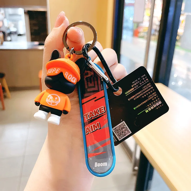 

3pcs 3D Cartoon Cool Dog and Skateboard Keychain Cute Doll Bag Charm Pendant Key Ring Women Keyring Wholesale