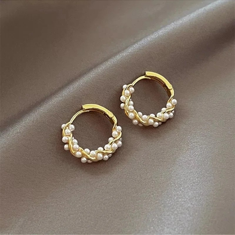 

Wintrue 2023 Korean New Simple Temperament Circle Pearl Earrings Fashion Small Versatile Earrings Women's Jewelry