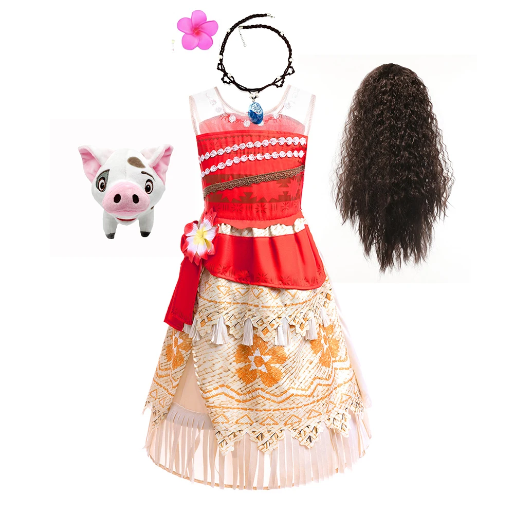 Kids Princess Vaiana Dress Up Movie Moana Costume Outfit for Girl Halloween Party Child Cosplay Clothes