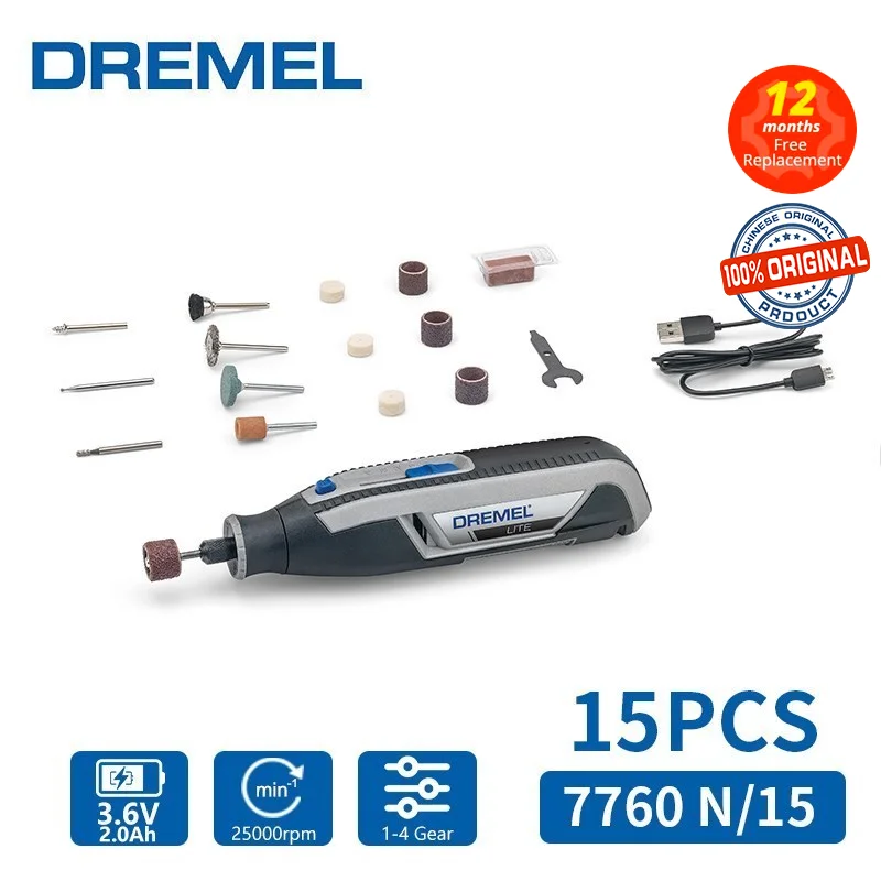 

Dremel Lite 7760 Cordless Rotary Tool 3.6V Li-Ion with 15 Accessories Variable Speed Rotary Tool Kit 8000 - 25000 RPM