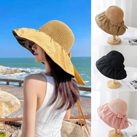 summer big brim bucket hat for women mesh knit dome anti uv sunscreen sun hats folding outdoor beach caps travel panama cap