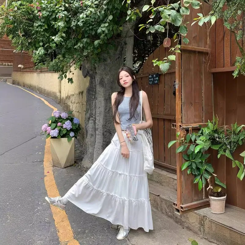 Жилет женский клетчатый с бантом модный топ без рукавов приталенная юбка