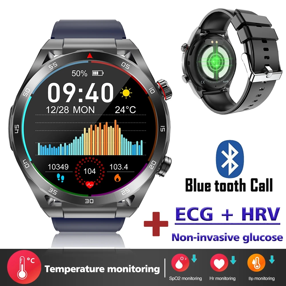 

2023 New ECG HRV Health Smart Watch Blue Tooth Call Blood Sugar Voice Assistant Body Temperature Sport Waterproof Smartwatch