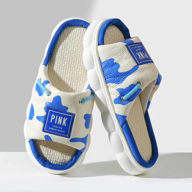 Home Linen Slippers for Women Spring Summer Breathable Cozy Flip Flops Girls Platform Cloud Cow Spots Sandals Ladies Shoes Slide