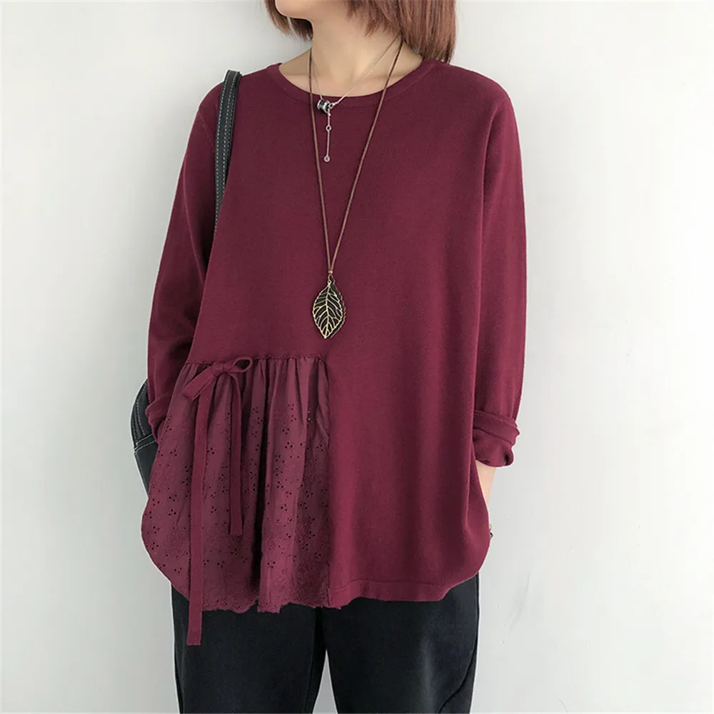 

Литературный Свободный вязаный свитер с прострочкой, пуловер контрастных цветов, топ с круглым вырезом и цветочным крючком, новинка, Япония...