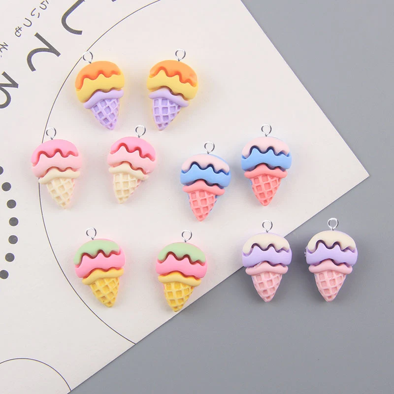 10pcs New Tri-color Ice Cream Cone Charms for Jewelry Making Findings Cute Pendant DIY Earings Necklace Hair Accessories C857