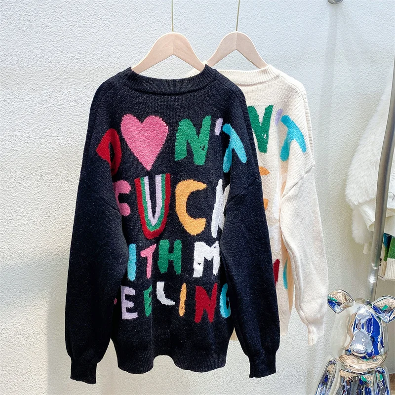 

EBAIHUI High Quality Thick Sweater Alphabet Harajuku Style Autumn Winter Sweaters Pullover Sweater Women O Neck Knitted Jumpers