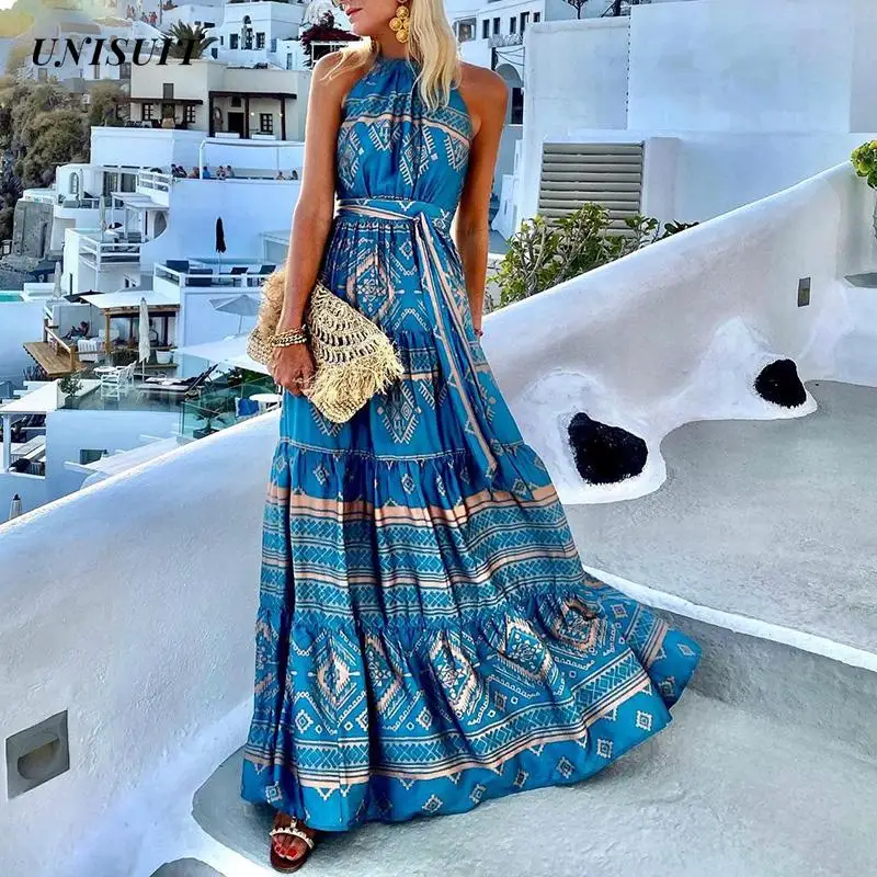 Платье-Макси женское летнее с цветочным принтом на бретельках | Женская одежда