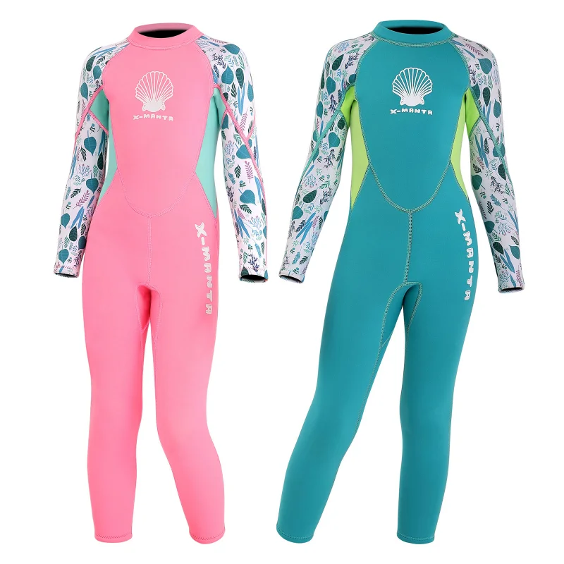 Детский цельный купальник для девочек Цельный с длинным рукавом и защитой от