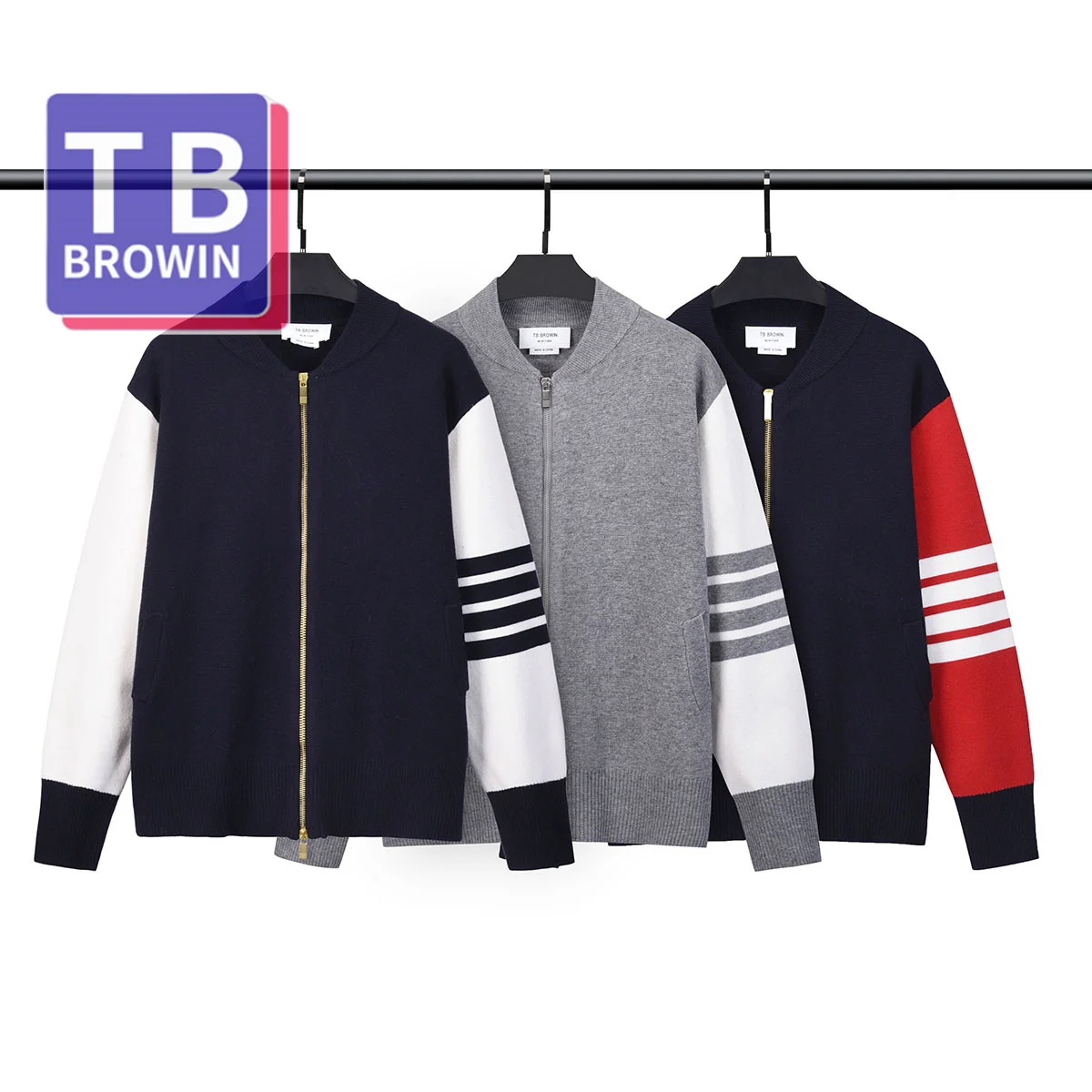 

BROWIN TB new wool coat British style everyday sweater over a four-bar color-matching sweater