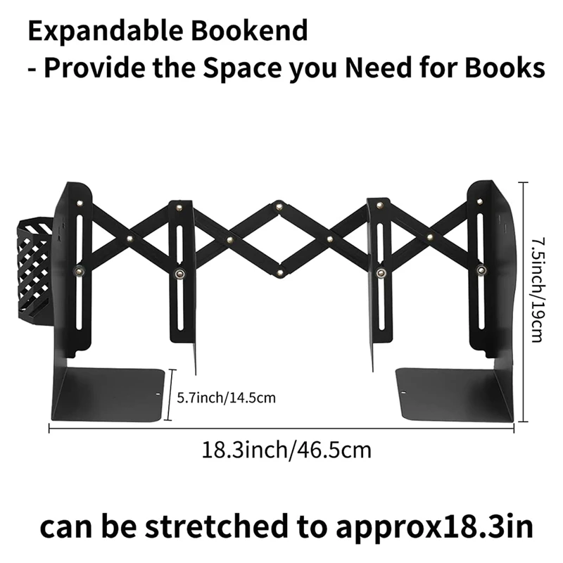 Adjustable Bookends For Heavy Book Expandable Organizer With Pen Holder Office School Libraries