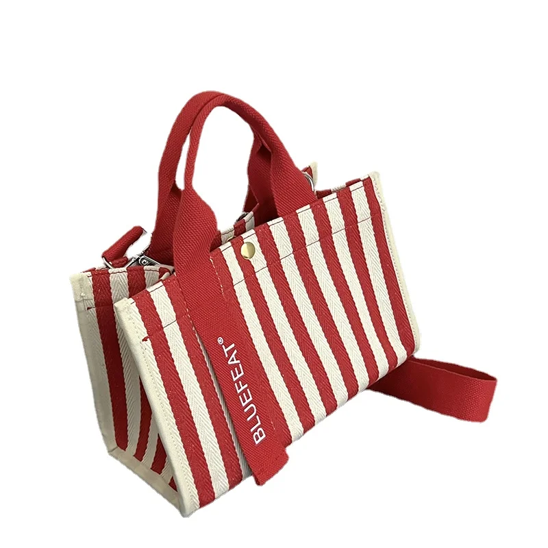 

624 простая полосатая Холщовая Сумка Joker для отдыха, Портативная сумка через плечо, маленькая квадратная сумочка