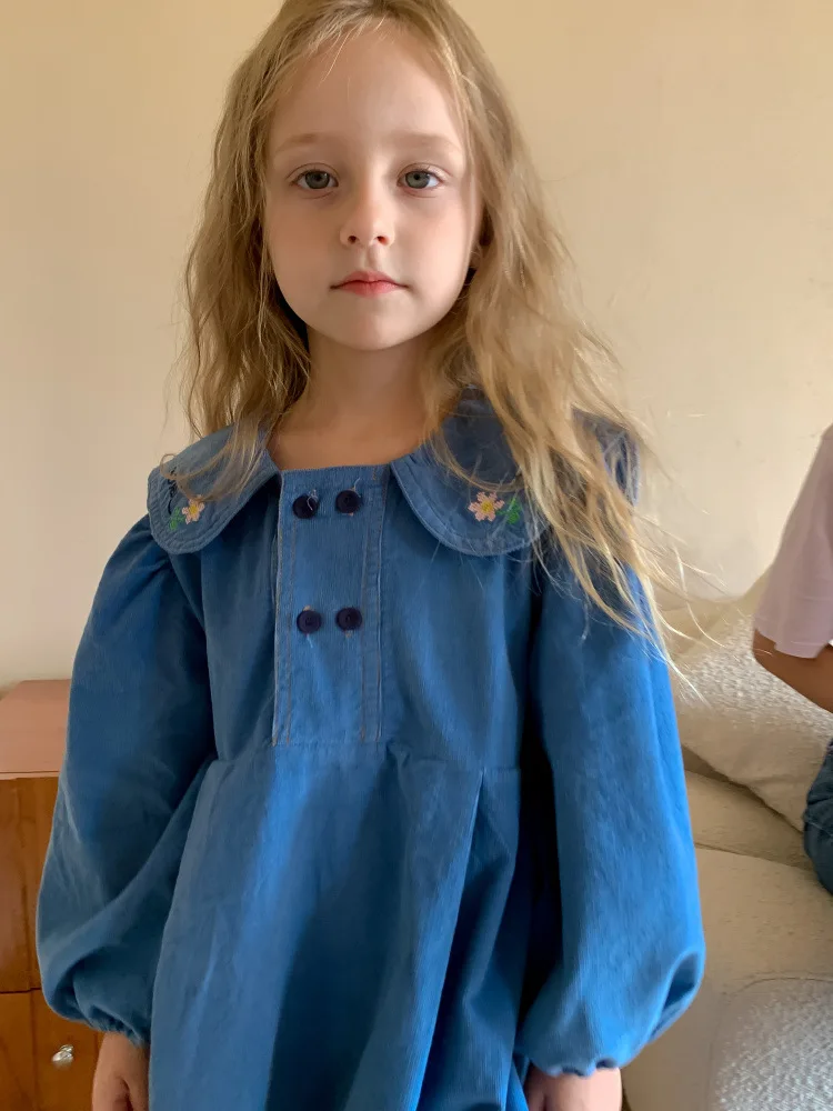 Демисезонное платье с вышивкой и рукавами-фонариками для девочек детская