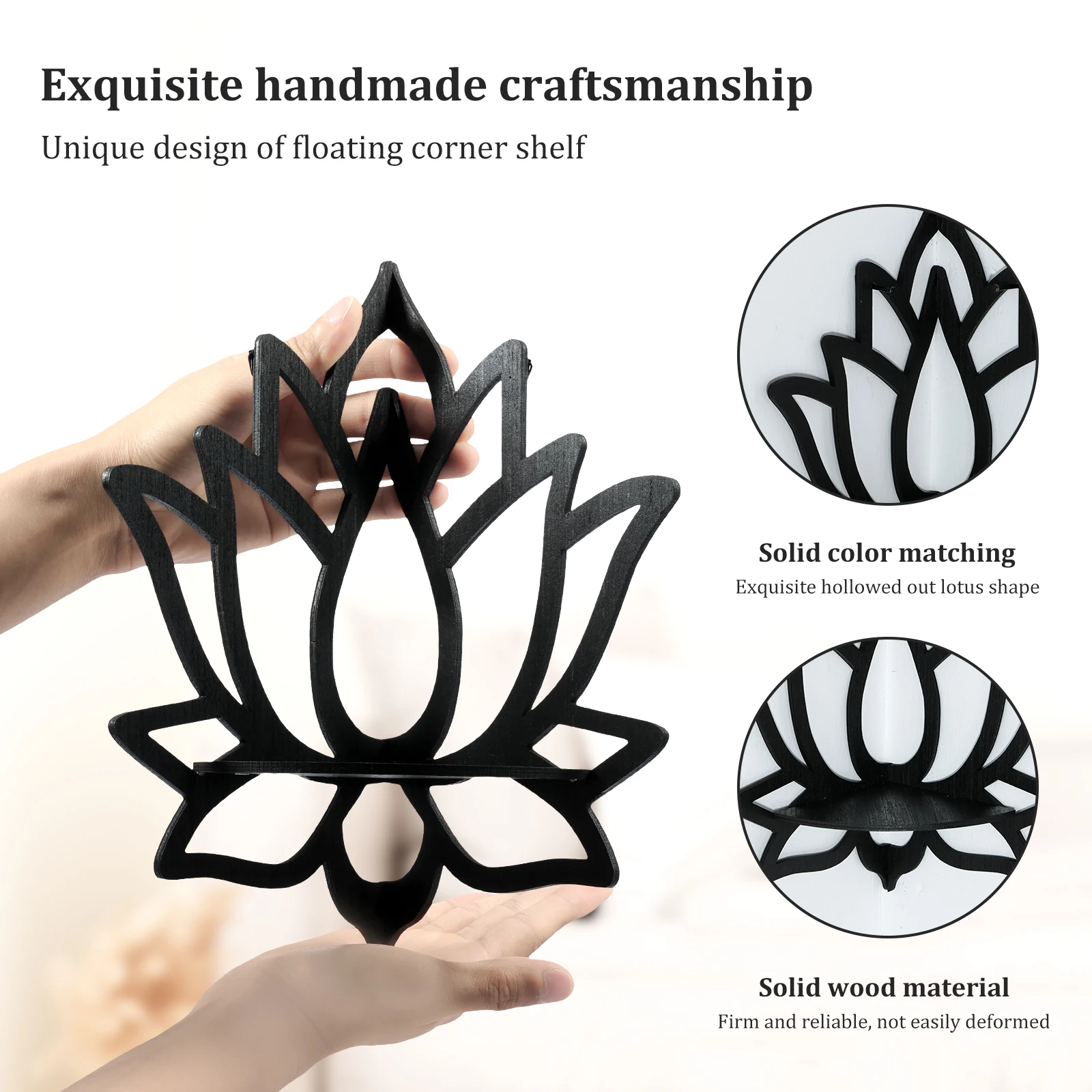 Угловая деревянная полка с цветами лотоса