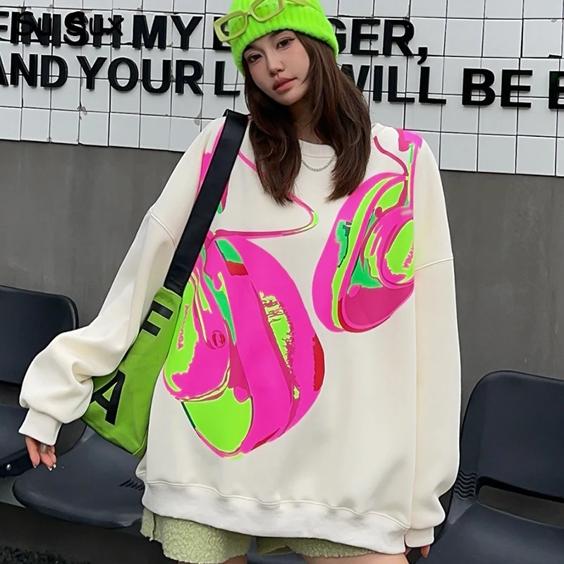 Женский толстый свитер с принтом граффити повседневный Свободный пуловер