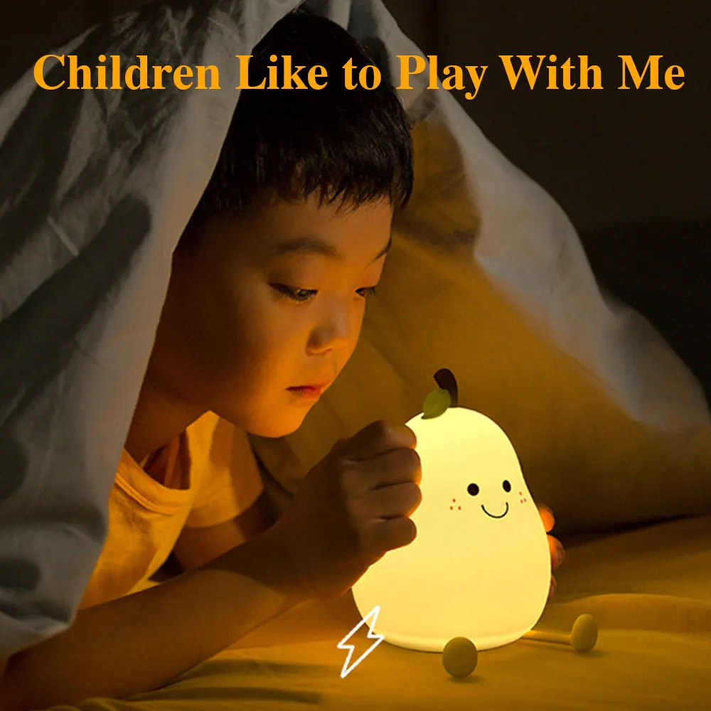 Night Light Pear Shaped USB Rechargeable Bedroom LED Lamp Bedside Decoration Silicone Light Kid Gift