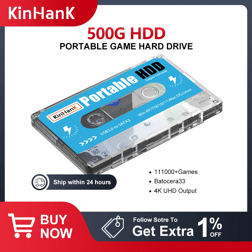 Kinhank 500G HDD Game Console Emulator With 111000 Retro Games For PS3/PS2/PSP/SEGA  Portable External Hard Drive Disk