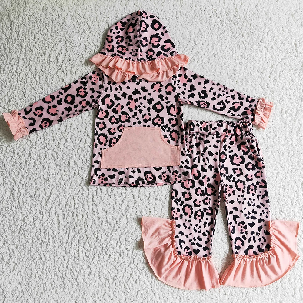 

Boutique Girls Clothes Hooded Outfits Pink Leopard Print Fashion Toddler Baby Girl Clothes Hoodies Set Fall Winter Girl Clothing