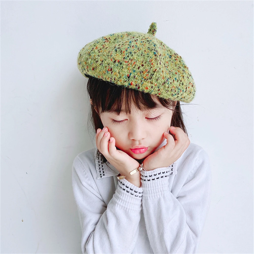 Trendy Girls Baby Wool Beads Berets Cap For Children Warm Winter Hat Outdoors Beanies Caps Vintage Cashmere Female Flat Hats