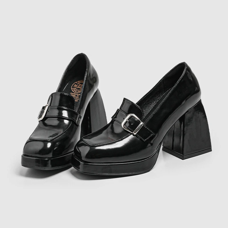 Platform High Heels Chunky Loafers Women 2023 Genuine Leather Mary Jane Pumps Japanese Jk Uniform Black Y2k Heeled Shoes Luxury