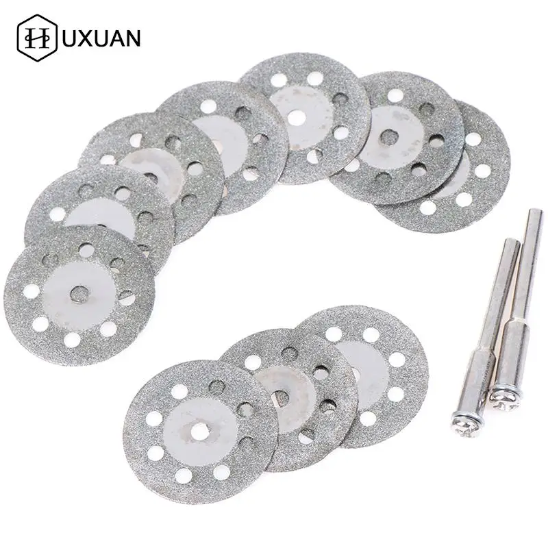 10pcs/set 25mm Mini Diamond Saw Blade Silver Cutting Discs With 2X Connecting Shank For Dremel Drill Fit Rotary Tool