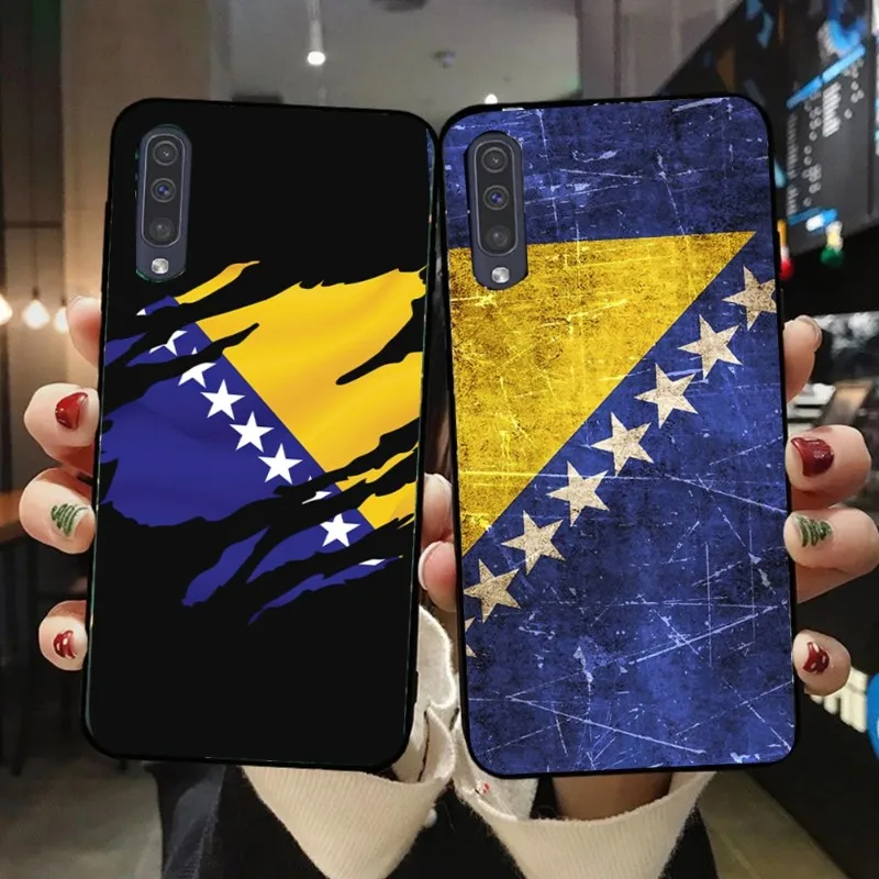 

Чехол для телефона с флагом Боснии для Samsung A91, A81, A73, A72, A71, A30S, A20, A12, A13, A52, A53, 4G, искусственная кожа, мягкий черный чехол для телефона