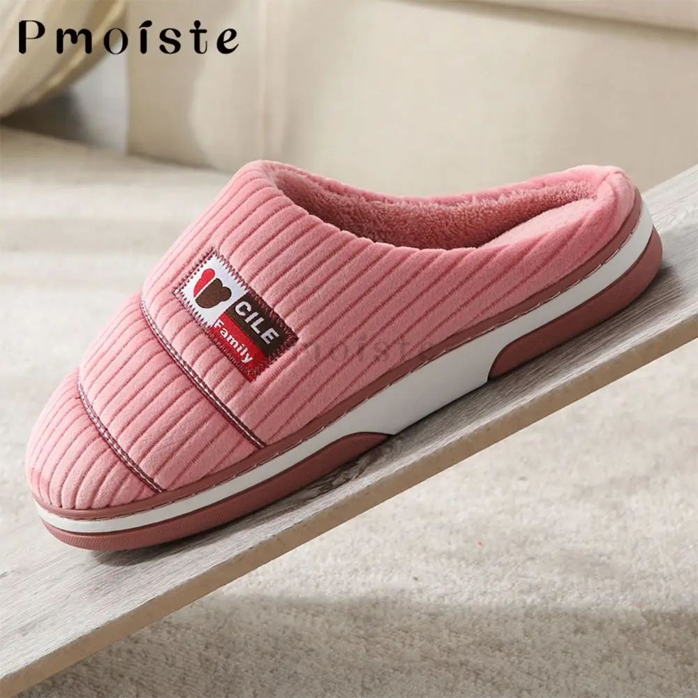 Man Home Slippers Classic Stripe Men's Indoor Slippers Warm Plush  Winter Male Slippers Soft Unisex House Platform Slippers