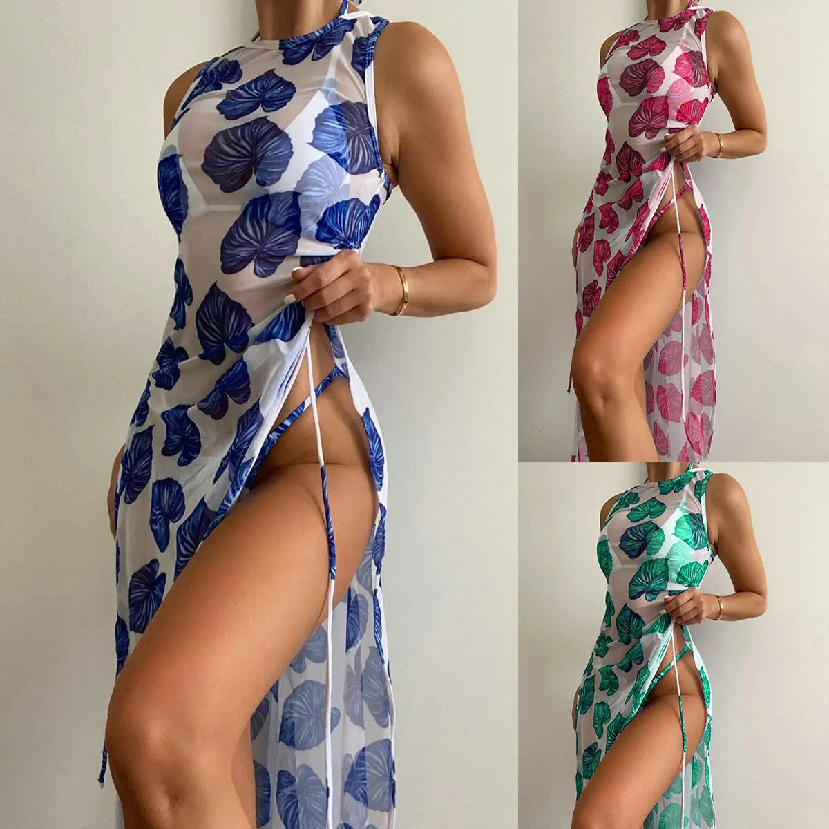 

2023 Bikinis Trend Swimwear Women Clothing Bathing Suit Three-piece Screen Red Bikini With Split Printing Screen Bikinis YA74