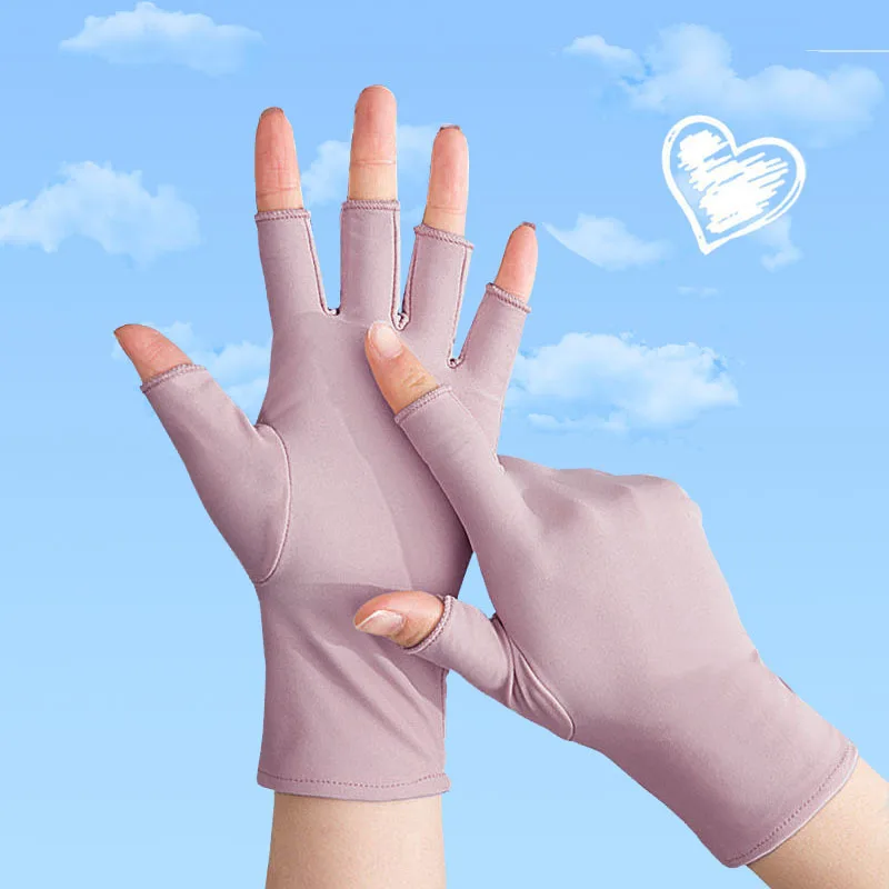 

Fingerless Spandex Gloves Women Sunscreen Half Finger Glove Stretch Anti UV Driving Mittens High Elasticity Outdoor Women Gloves