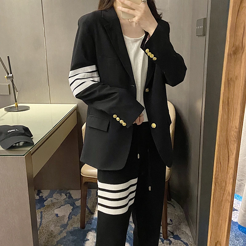 TB Four-bar Suit Women's Thom Loose Slim Long Sleeves Gold Button Suit British Style Classic Lapel Casual Jacket