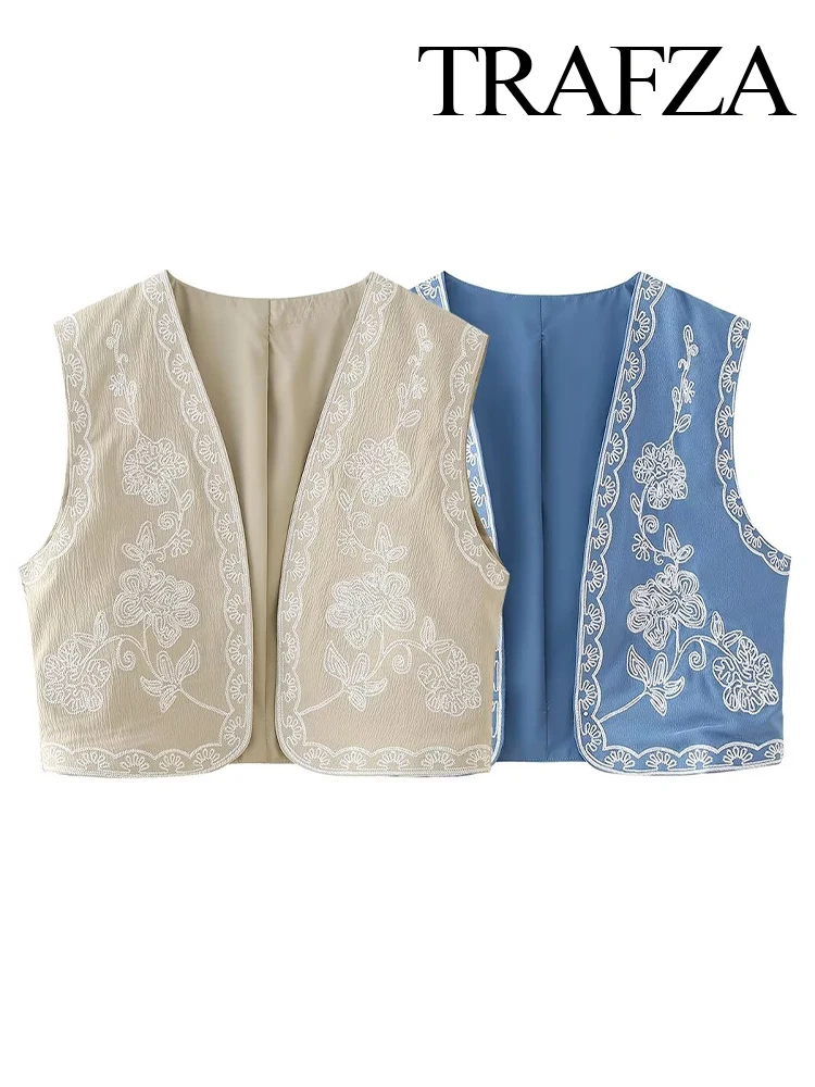Женский короткий жилет с вышивкой TRAFZA винтажный Повседневный Топ без рукавов 2