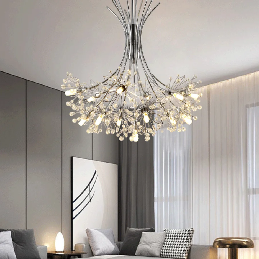 

Люстра в современном стиле, Подвесная лампа в скандинавском стиле черного/золотого/серебряного цвета, с кристаллами, для спальни, букет