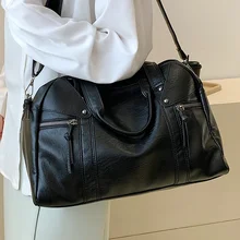 Women's Black Boston Shoulder Bag Large Capacity Pu Leather Ladies Aesthetic Handbag Multi Pocket Original Ladies Crossbody Bags 