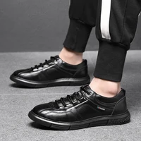 fashion brand footwear men genuine leather shoes young mens casual shoes cow leather male footwear soft black new 2022