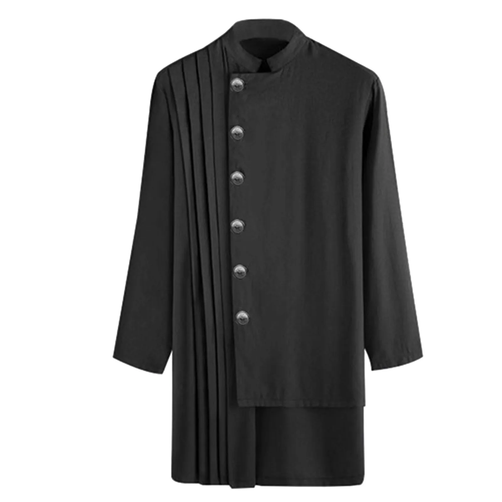 

Men Fashionable Muslim Standing Collar Long Sleeve Linen Robe Pleated Robe Long Sleeve Tunic Top Men's Tees Loose Tunic
