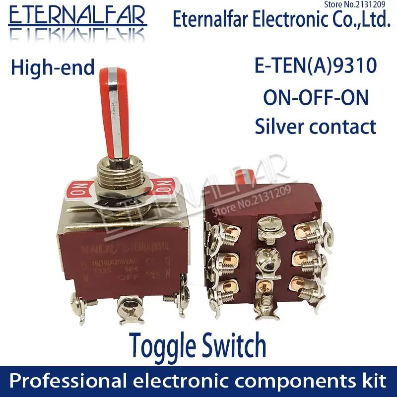 12MM E-TEN(A)9310 High-end Quality Silver Contact 3PDT 16A 250V AC ON-OFF-ON 9 Pin Handle Reset Rocker Toggle Slide Switch