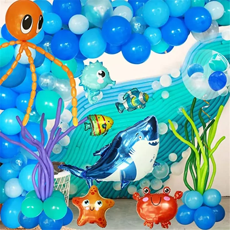 

NEW Shark Bubble Fish Clownfish Hippocampu Blue Ocean Balloons Garland Kit Undersea Theme Birthday Baby Shower Party Supplies