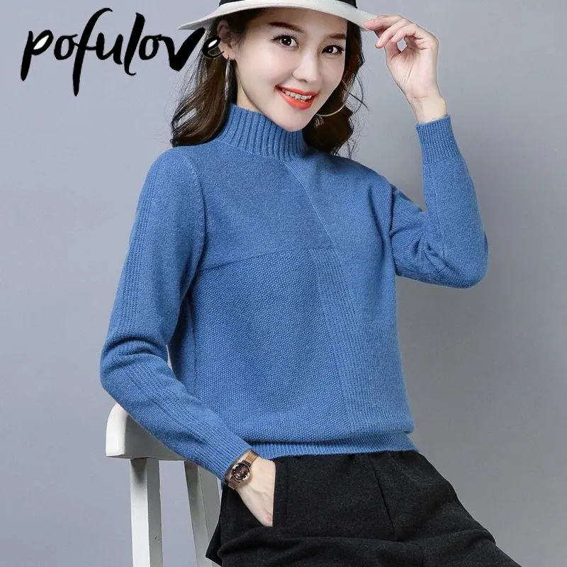 

Женский свободный свитер с высоким воротником, плотный теплый однотонный пуловер, эластичный модный Повседневный свитер на осень и зиму