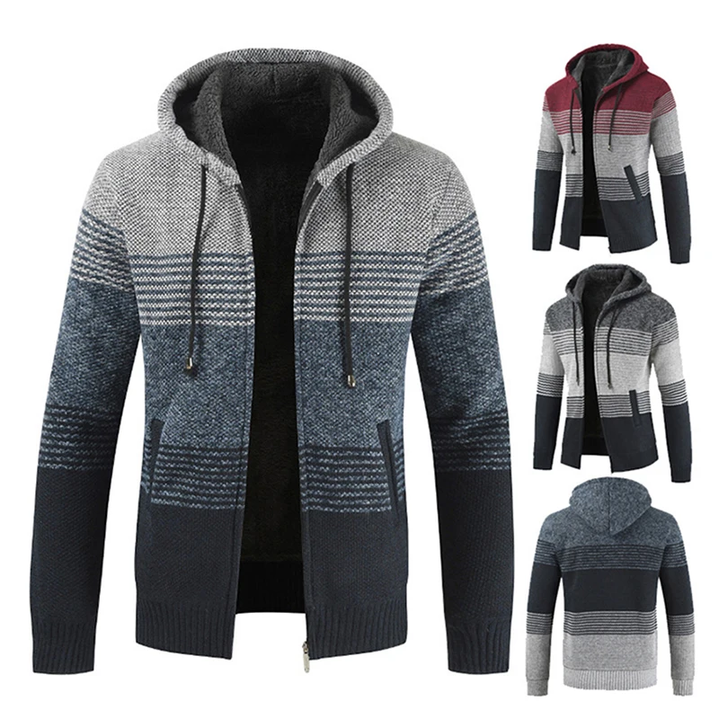 

Men Sweater Casual Cardigan Winter Jacket Men's Slim Sweaters Winter Long Hooded Sweater Thick Warm Coat Mens Clothing